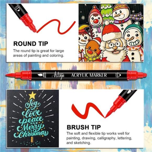24 Colors Acrylic Paint Pens, Dual Tip Pens With Medium Tip and Brush Tip - Picture 7 of 7